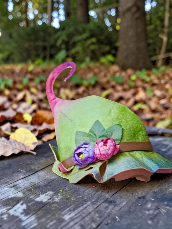 Accessories - Whimsical Green Fairy Hat with Floral Accents